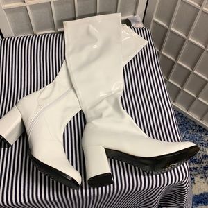 White patent “go-go” mid-calf boot w zipper - like-new, used for fashion show.
